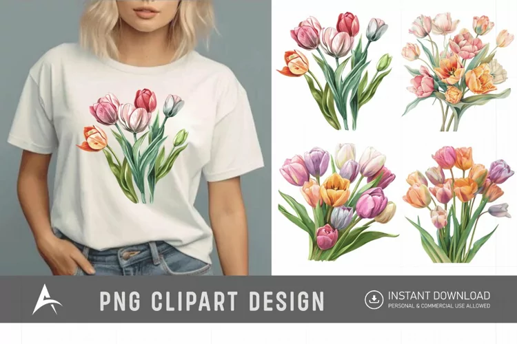 Watercolor Pastel Tulip Flower Clipart