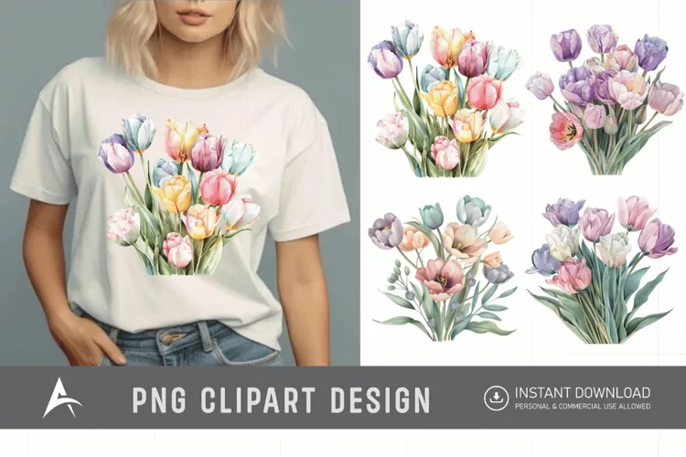 Watercolor Pastel Tulip Flower Clipart