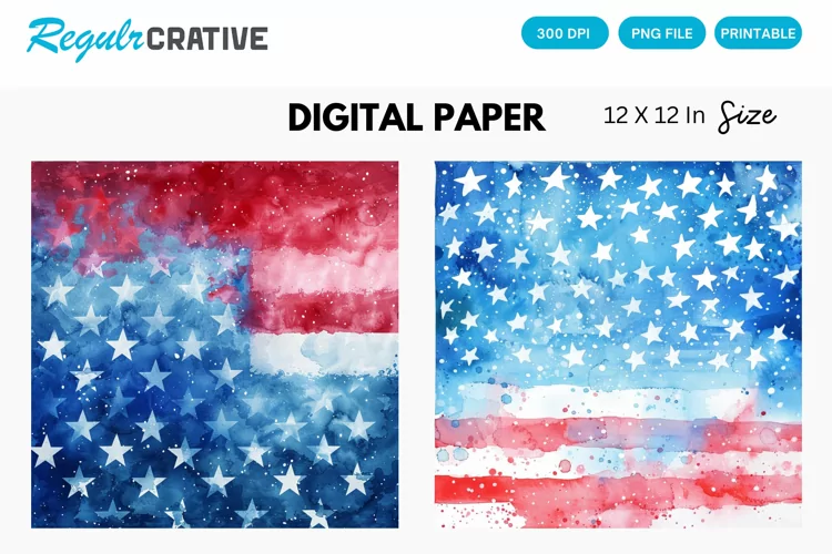 Watercolor Patriotic 4th July Digital Paper, Patriotic PNG