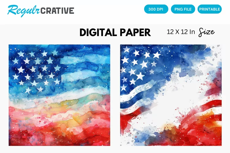 Watercolor Patriotic 4th July Digital Paper, Patriotic PNG
