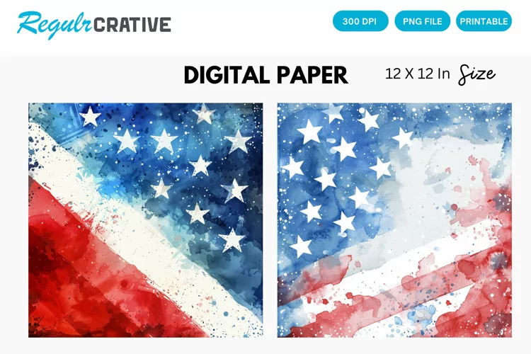 Watercolor Patriotic 4th July Digital Paper, Patriotic PNG