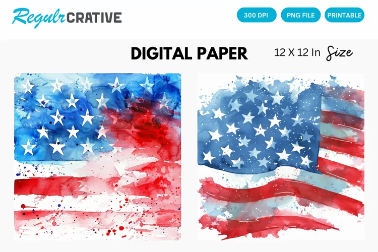 Watercolor Patriotic 4th July Digital Paper, Patriotic PNG