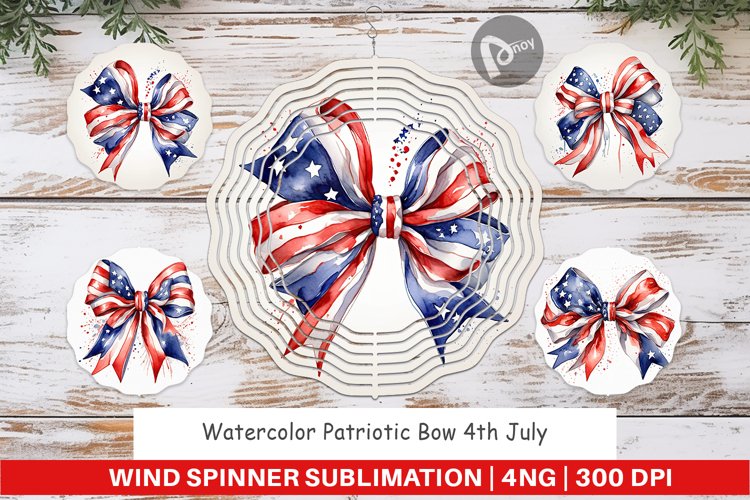 Wind Spinner Watercolor Patriotic Bow