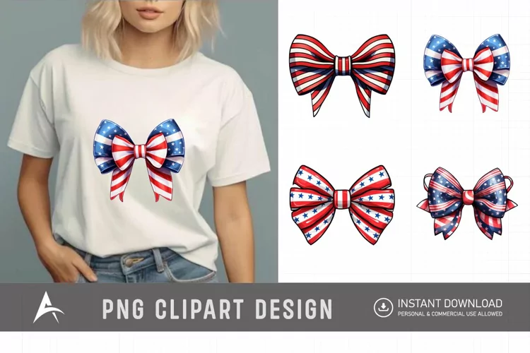 Watercolor Patriotic Bow 4th July USA Clipart