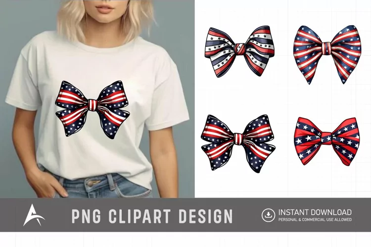 Watercolor Patriotic Bow 4th July USA Clipart