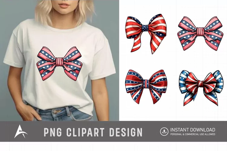 Watercolor Patriotic Bow 4th July USA Clipart
