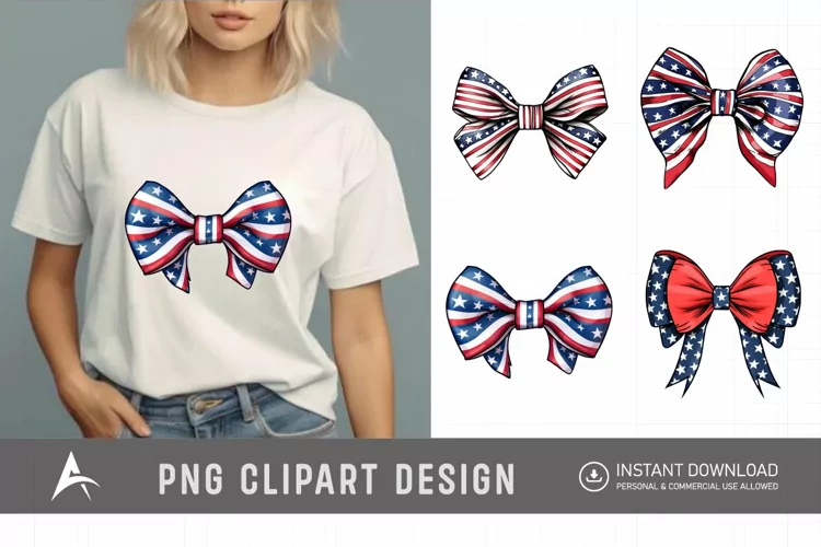Watercolor Patriotic Bow 4th July USA Clipart