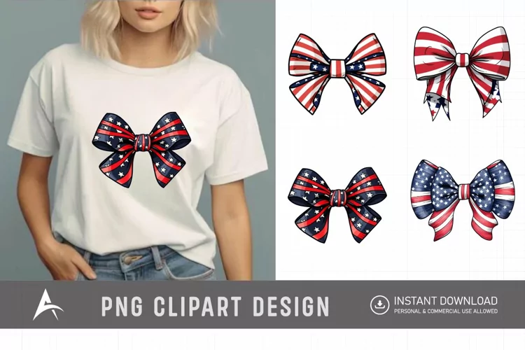 Watercolor Patriotic Bow 4th July USA Clipart