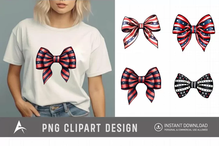 Watercolor Patriotic Bow 4th July USA Clipart