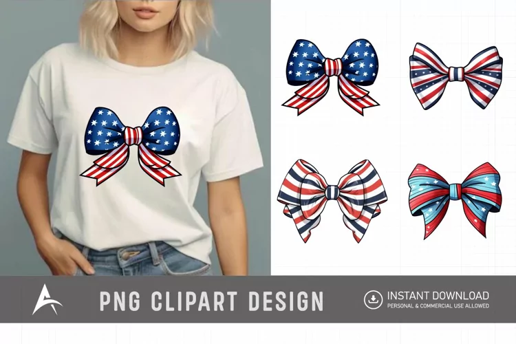 Watercolor Patriotic Bow 4th July USA Clipart