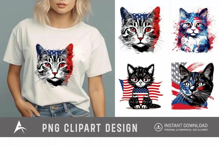 Watercolor Patriotic Cats Clipart