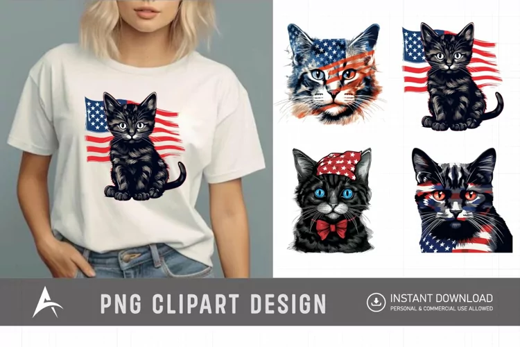 Watercolor Patriotic Cats Clipart