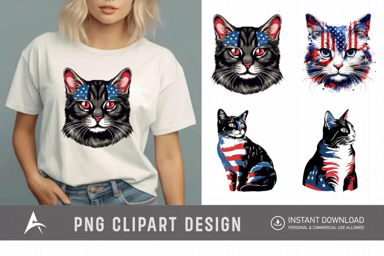 Watercolor Patriotic Cats Clipart