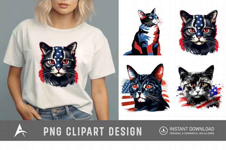 Watercolor Patriotic Cats Clipart