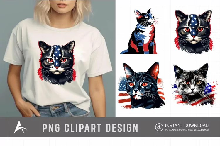 Watercolor Patriotic Cats Clipart