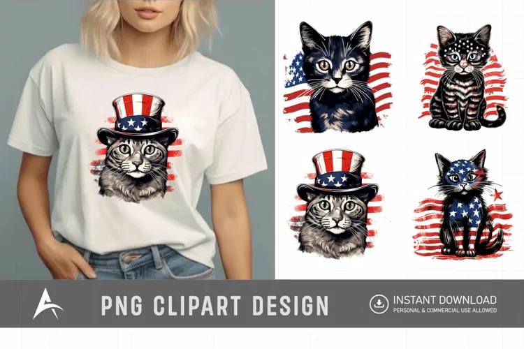 Watercolor Patriotic Cats Clipart