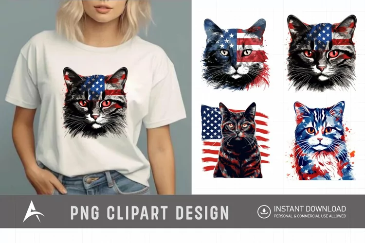 Watercolor Patriotic Cats Clipart