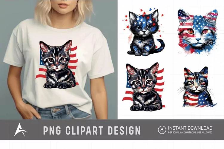 Watercolor Patriotic Cats Clipart
