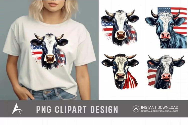 Watercolor Patriotic Cows Clipart