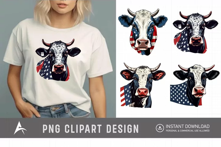 Watercolor Patriotic Cows Clipart
