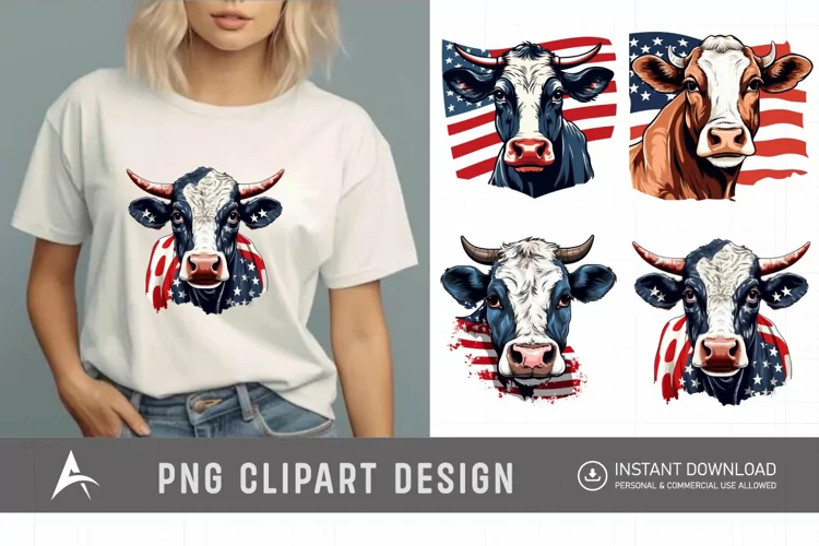 Watercolor Patriotic Cows Clipart