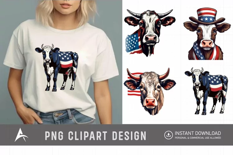 Watercolor Patriotic Cows Clipart
