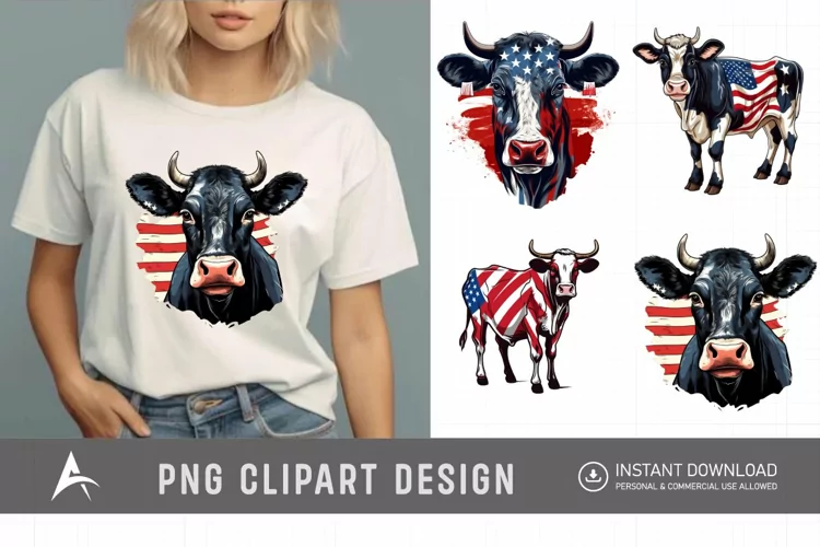 Watercolor Patriotic Cows Clipart