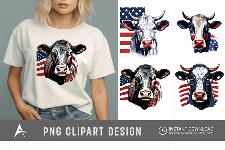 Watercolor Patriotic Cows Clipart