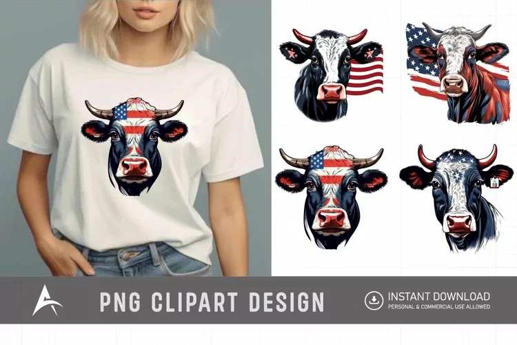 Watercolor Patriotic Cows Clipart