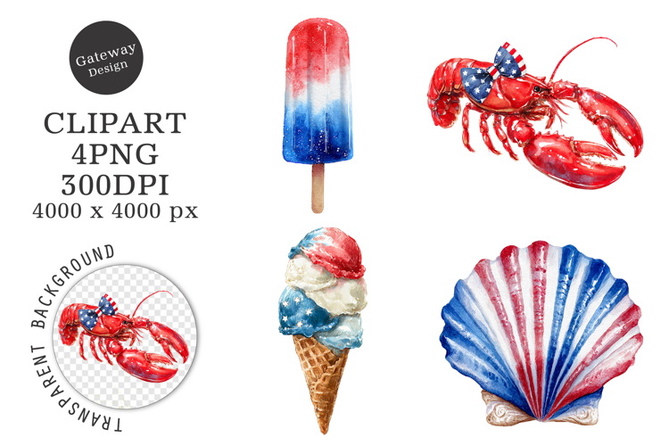 Watercolor Patriotic Summer Clipart