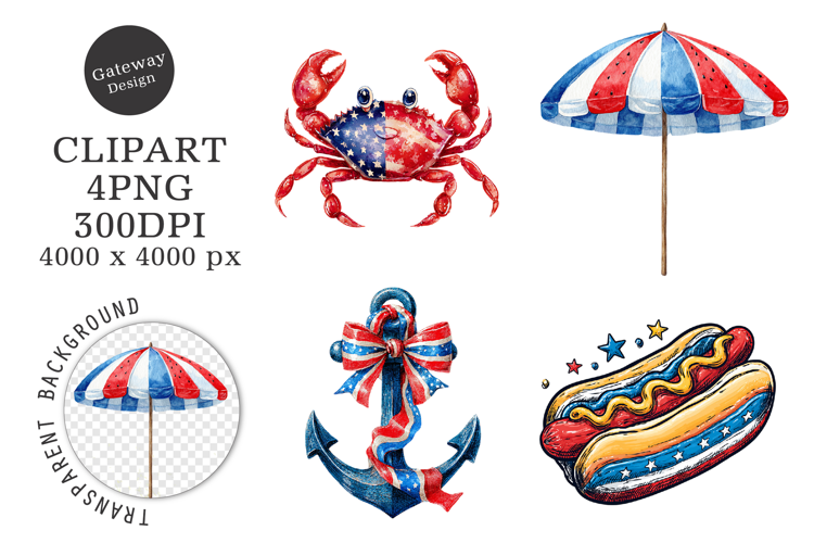 Watercolor Patriotic Summer Clipart