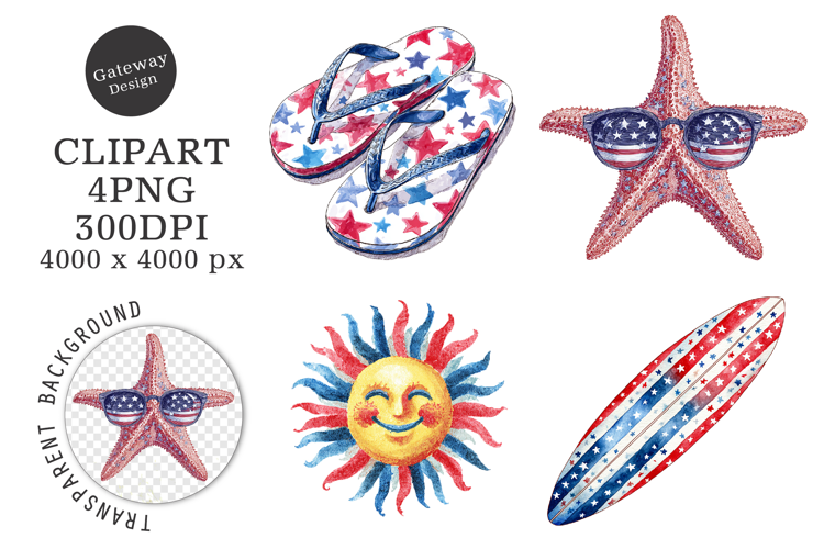 Watercolor Patriotic Summer Clipart