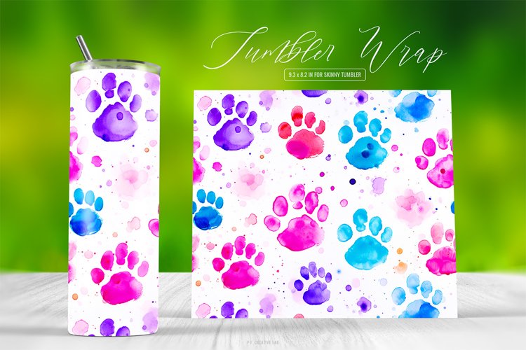 Watercolor Animal Paw Tumbler Sublimation Background