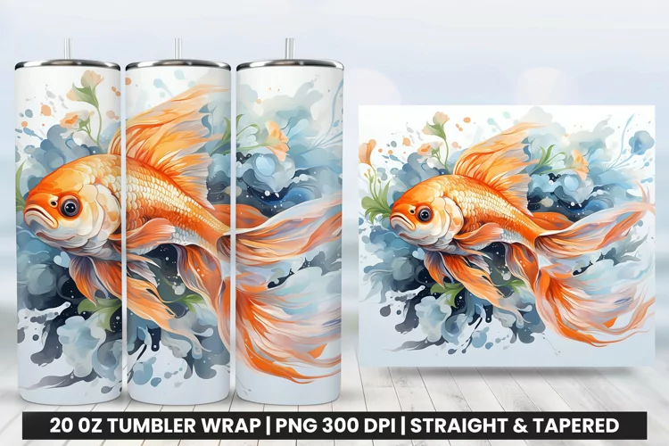 Watercolor Pea Fish Tumbler Wrap | Tumbler Wrap Sublimation
