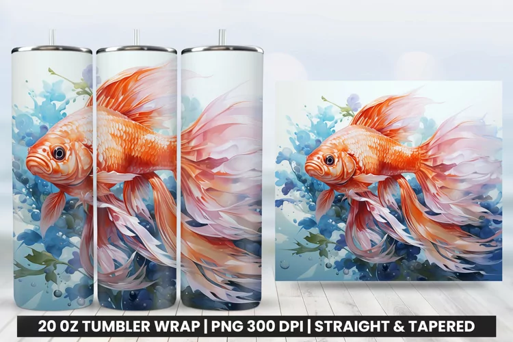 Watercolor Pea Fish Tumbler Wrap | Tumbler Wrap Sublimation