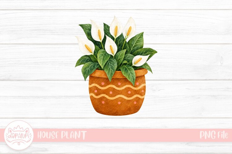 Watercolor Peace Lily in Decorated Pot example image 1