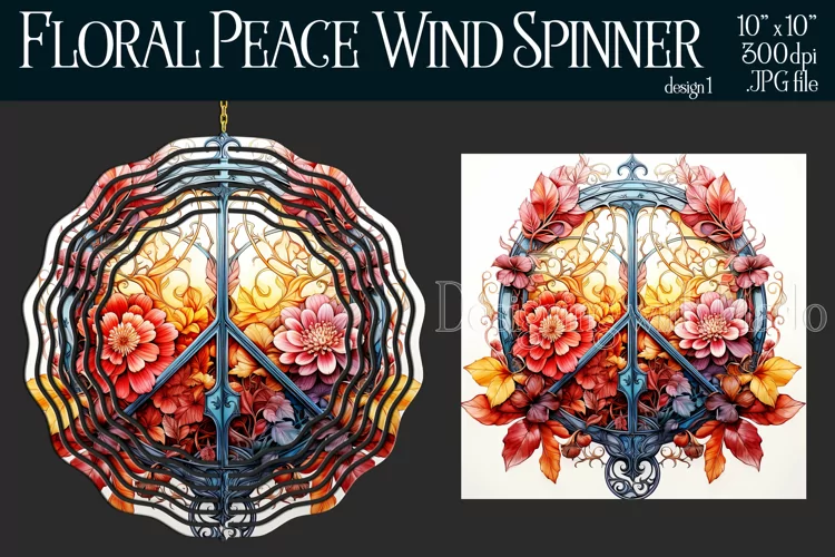 Peace Symbol Wind Spinner, Floral Wind Spinner, Hippie, 1