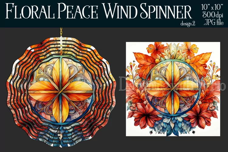 Peace Symbol Wind Spinner, Floral Wind Spinner, Hippie, 2