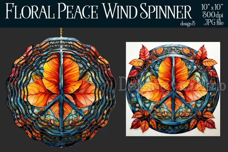 Peace Symbol Wind Spinner, Floral Wind Spinner, Hippie, 3