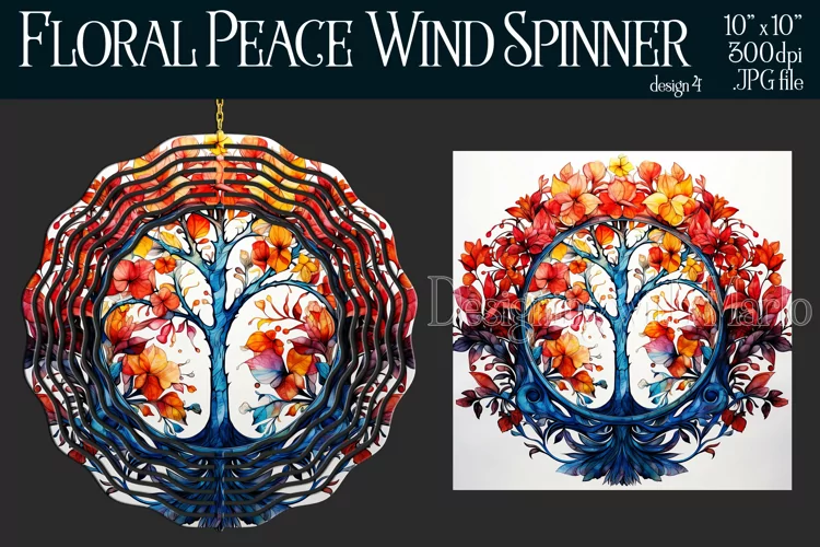 Peace Symbol Wind Spinner, Floral Wind Spinner, Hippie, 4