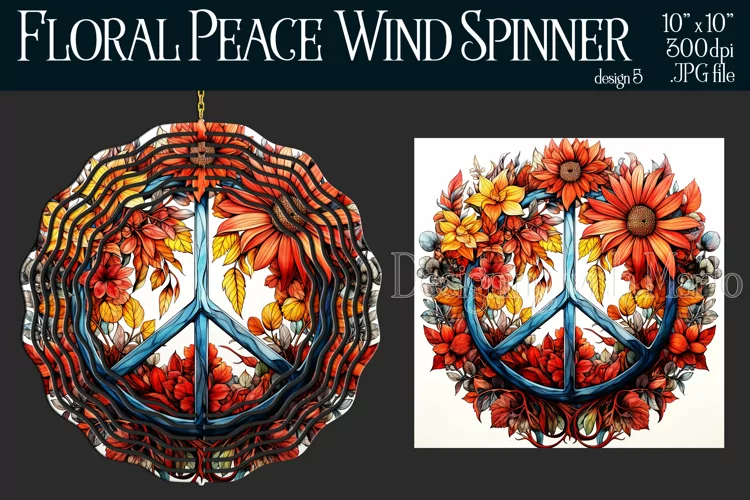 Peace Symbol Wind Spinner, Floral Wind Spinner, Hippie, 5