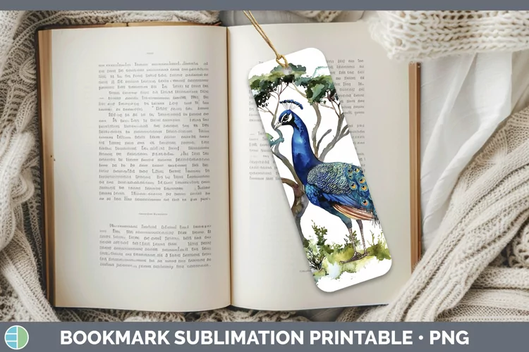 Watercolor Peacock Bookmark Sublimation Printable Designs