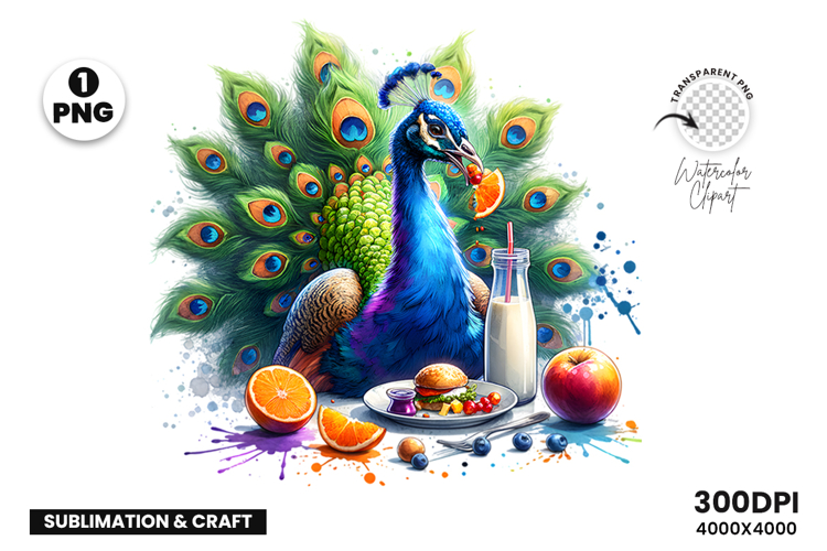 Watercolor Peacock Clipart PNG Sublimation Design