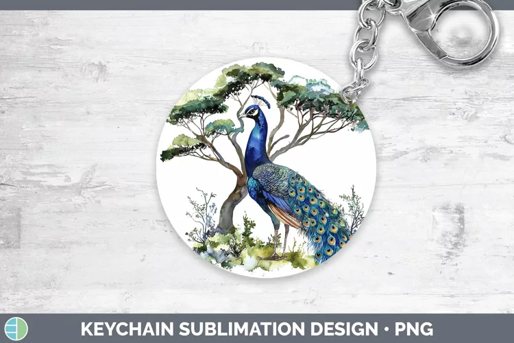 Watercolor Peacock Keychain Sublimation Keyring Designs