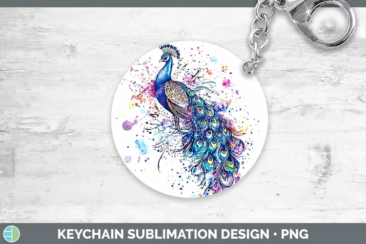 Watercolor Peacock Keychain Sublimation Keyring Designs