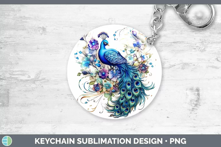 Watercolor Peacock Keychain | Sublimation Keyring Designs