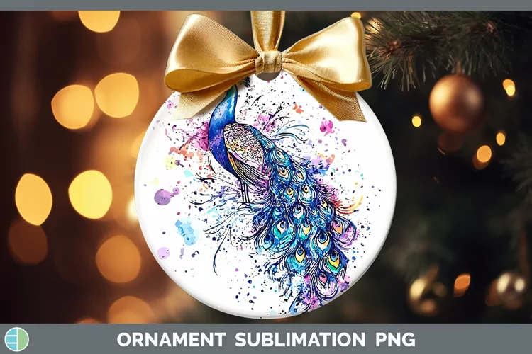 Watercolor Peacock Ornament Sublimation Bauble Designs