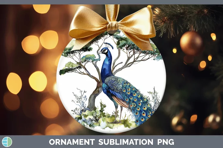 Watercolor Peacock Ornament Sublimation Bauble Designs