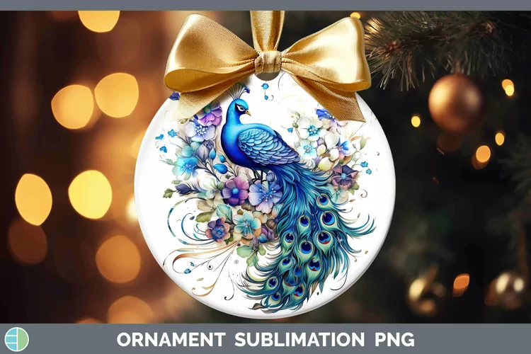 Watercolor Peacock Ornament | Sublimation Bauble Designs