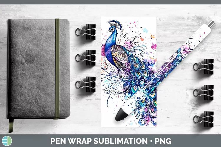 Watercolor Peacock Pen Wrap Sublimation Pen Designs